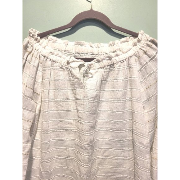 NWOT Lemlem White Gold Accent Long Sleeve Lightweight Elastic Tie Neckline Sz S - Picture 2 of 7